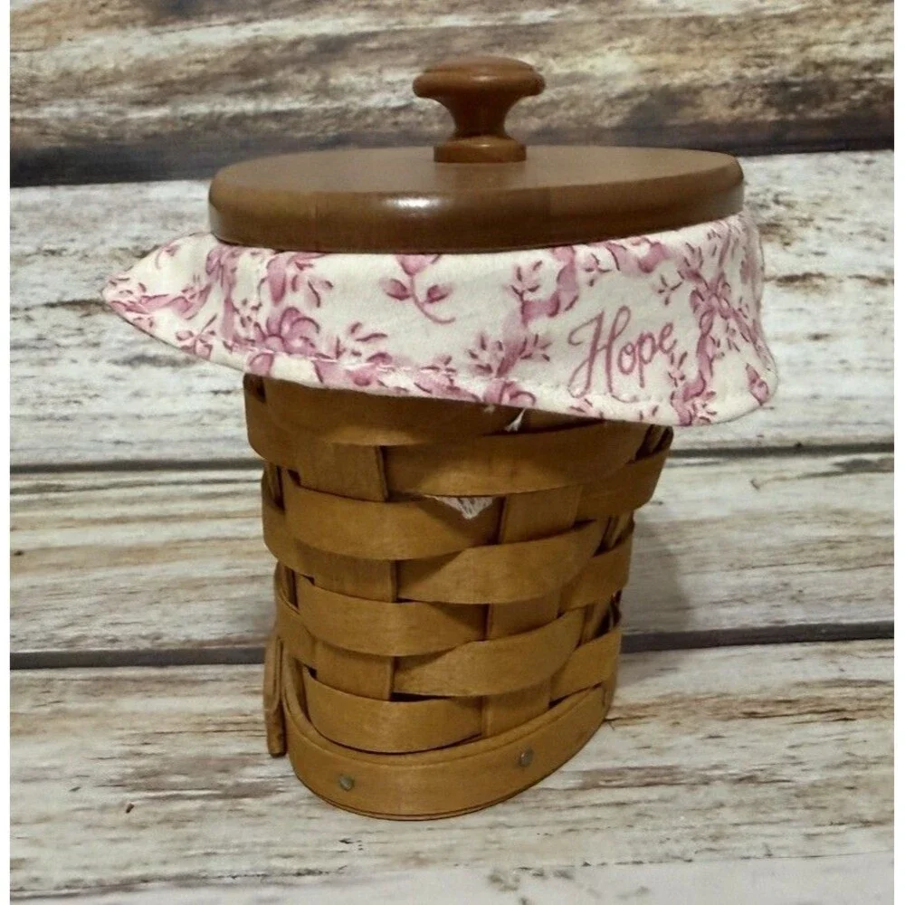 2007 Longaberger Horizon of Hope Basket Wood Lid Pink White Liner Hanging